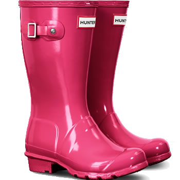 Image of Original Gloss Bright Pink Kids Hunter Wellies - UK Size 9 JNR