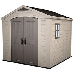 Small Image of Keter Factor Outdoor Apex Garden Storage Shed 8 x 8 feet - Beige