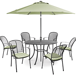 Small Image of Kettler Caredo 6 Seater Round Dining Set with Parasol in Sage Check
