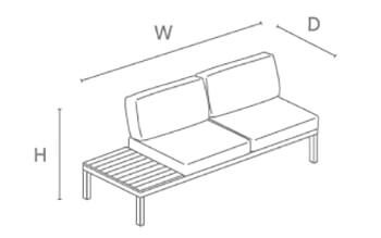 Kettler Elba Left Modular Sofa with Side Table - dimensions image
