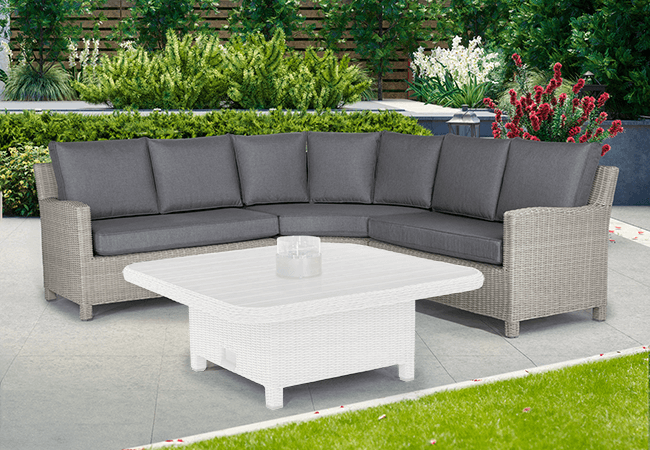 Image of Kettler Palma Grande Corner with Signature Cushions in Whitewash/Taupe - NO TABLE
