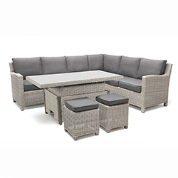 Small Image of Kettler Palma Signature Left Hand Corner Sofa Set with Glass Top Adjustable Table in White Wash/Taupe