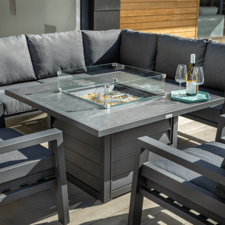 Extra image of Hartman Somerton Square Casual Gas Fire Pit Dining Set with Lounge Chairs - Xerix / Slate