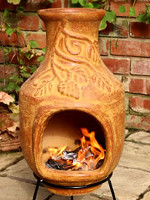 Medium Clay Chimenea Fireplace - Grapes