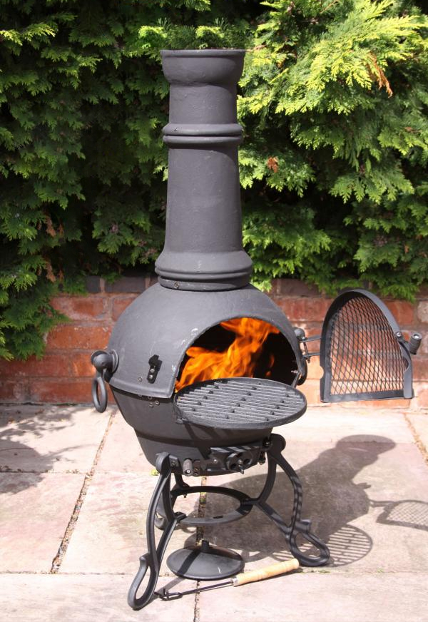 Large Toledo Black Cast Iron Chiminea Fireplace with BBQ 