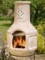 Large Mexican Clay Chimenea - Spanish Scroll BBQ