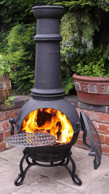 Image of Extra Large Toledo Black Cast Iron Chiminea Fireplace with BBQ grill