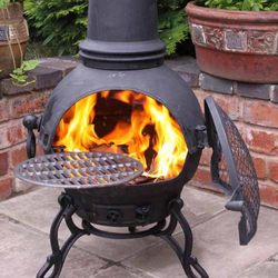 Small Image of Extra Large Toledo Black Cast Iron Chiminea Fireplace with BBQ grill