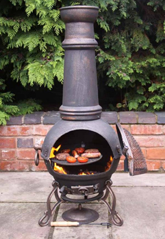 Image of Extra Large Toledo Bronze Cast Iron Chiminea Fireplace with BBQ grill