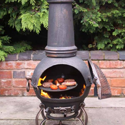 Small Image of Extra Large Toledo Bronze Cast Iron Chiminea Fireplace with BBQ grill