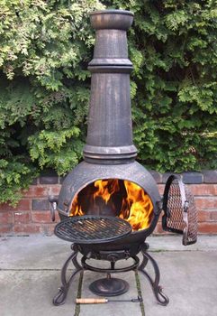 Image of Jumbo Toledo Bronze Cast Iron Chiminea Fireplace with BBQ grill