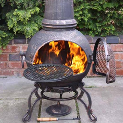 Small Image of Jumbo Toledo Bronze Cast Iron Chiminea Fireplace with BBQ grill