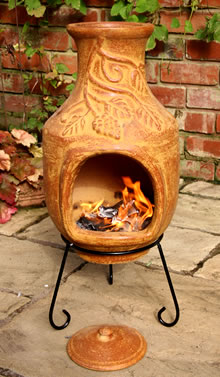 Medium Clay Chimenea Fireplace - Grapes