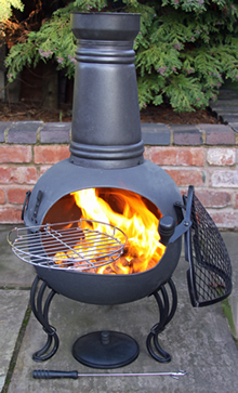 Ohio Steel Chimenea Fireplace with BBQ Grill - Black