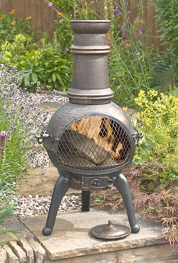56016MZ Sierra Bronze Medium Cast Iron Chimenea Fireplace with Grill