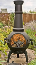 56016XLB Sierra Black Ext Lrg Cast Iron Chimenea Fireplace with Grill