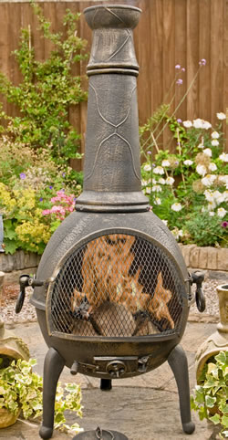 56016JZ Sierra Bronze Jumbo Cast Iron Chimenea Fireplace with Grill