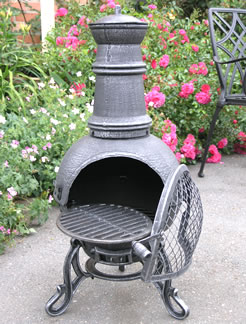 Small Stoney Grey Toledo Cast Iron Chimenea Fireplace with BBQ Grill