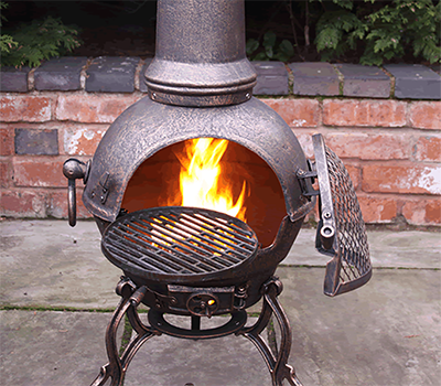 Image of Large Toledo Bronze Cast Iron Chiminea Fireplace with BBQ grill
