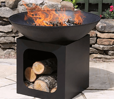 Image of Gardeco Isla Large Cast Iron Fire Bowl with Log Store