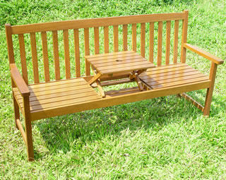 Hardwood 2-3 Seater Bench with Pop Up Table