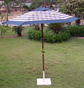 Blue Check Hardwood Garden Parasol with Crank - 2.1m