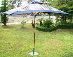 Blue Check Hardwood Garden Parasol Umbrella - 3x2m