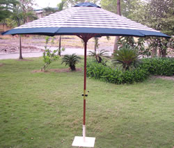 Blue Check Hardwood Garden Parasol with Crank - 3m