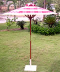 Red Check Hardwood Garden Parasol - 1.8m