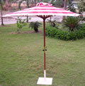 Red Check Hardwood Garden Parasol with Crank - 2.1m