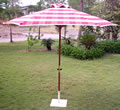 Red Check Hardwood Garden Parasol with Crank - 2.75m
