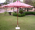 Red Check Hardwood Garden Parasol with Crank - 3m