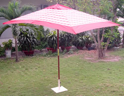 Terracotta Check Hardwood Garden Parasol Umbrella - 3x2m