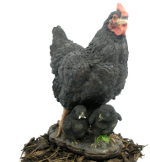 Black Hen with Chicks - Hen Family Resin Garden Ornament