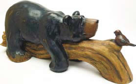 Image of Lazy Bear on a Log Resin Ornament