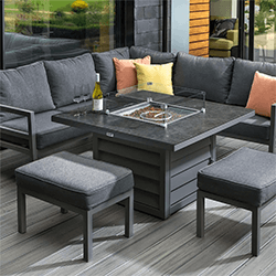 Small Image of Hartman Somerton Square Casual Gas Fire Pit Dining Set with Stools - Xerix / Slate