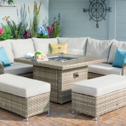 Small Image of Hartman Heritage Grand Square Corner Sofa Set with Gas Fire Pit Table in Beech/Dove