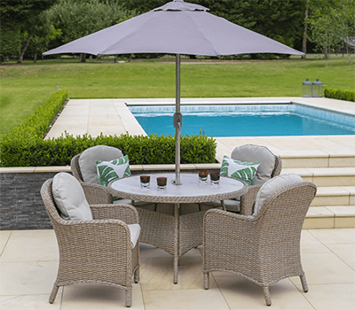 Image of LG Bergen 4 Seater Weave Dining Set with 2.5m Parasol