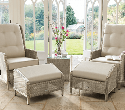 Image of Kettler Palma Recliner Duet Set with Footstools and Side Table - Oyster and Stone