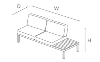 Kettler Elba Right Modular Sofa with Side Table - dimensions image