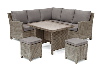 Image of Kettler Palma Mini Corner Sofa Dining Set in Rattan / Taupe with Glass Top Table