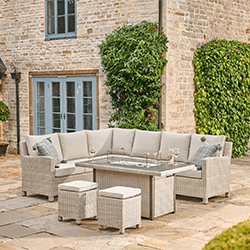 Small Image of Kettler Palma Right Hand Signature Corner Sofa with Fire Pit Table in Oyster and Stone