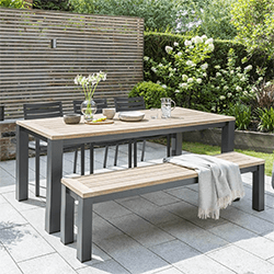 Small Image of Kettler Elba Dining Set with Bench and Chairs and Signature Cushions in Anthracite/Teak