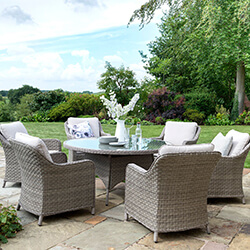 Small Image of Kettler Charlbury 6 Seat Round Casual Dining Set with Lounge Chairs
