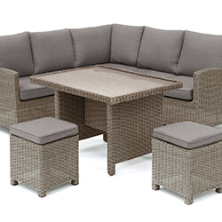 Small Image of Kettler Palma Mini Corner Sofa Dining Set in Rattan / Taupe with Glass Top Table