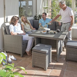 Small Image of Kettler Palma Mini Corner Sofa Dining Set in Rattan / Taupe with Polywood Table