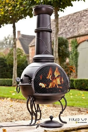 Image of 107cm Black Steel Chimenea with Pull Out Grill (Free Cover)