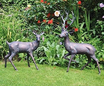 Image of Large Pair of Bronzed Deer Garden Statues Cast from Aluminium