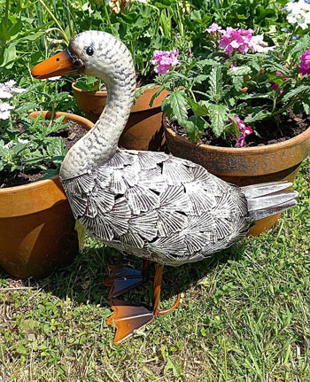 Image of Rita the Duck Garden Ornament, Cream Painted Metal, 40cm