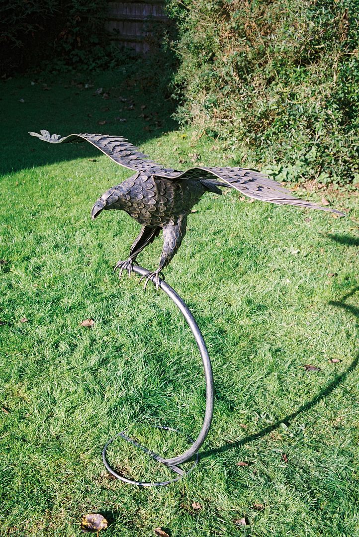 Image of Gliding Eagle Metal Bird Sculpture On Stand